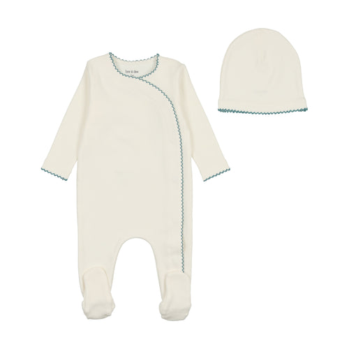 Bee and Dee Color Stitch Wrap Footie and Beanie - White Boys