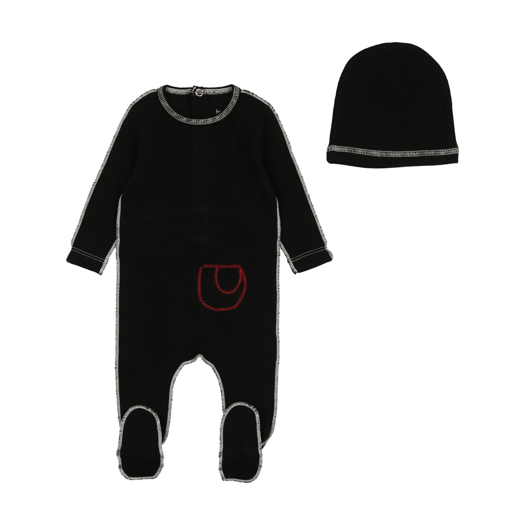 Bee and Dee Contrast Ribbed Footie and Beanie - Black Contrast