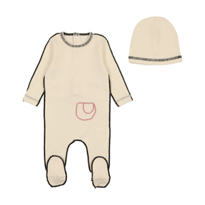 Bee and Dee Contrast Ribbed Footie and Beanie - Cream Contrast
