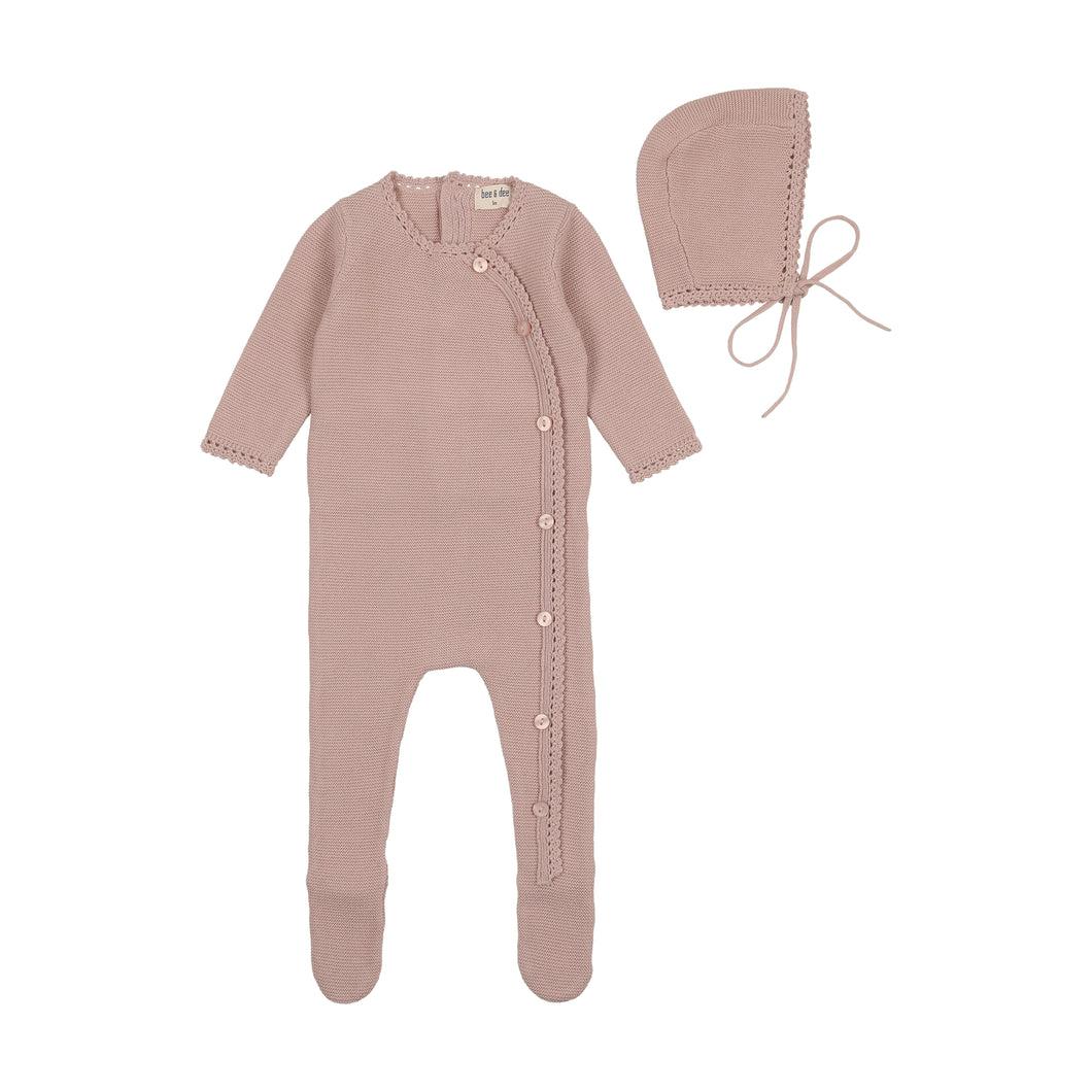 Bee & Dee Crochet Trim Wrap Footie & Bonnet - Blossom Pink