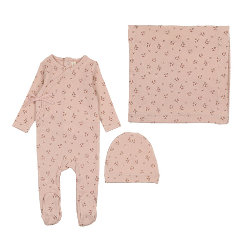 Lil Legs Dainty Floral Footie, Beanie & Blanket - Shell Pink