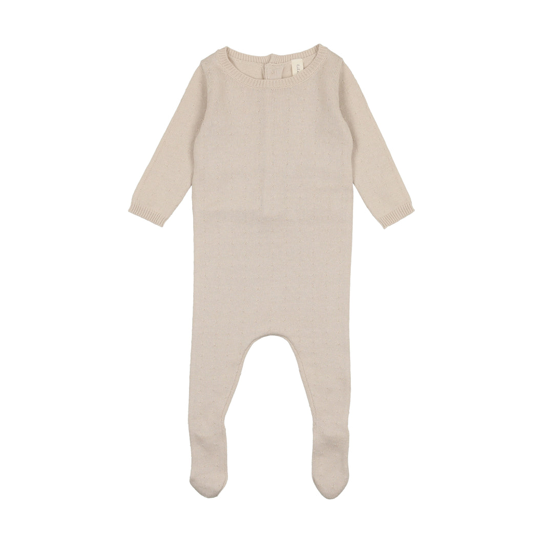 Lil Legs Dotted Knit Footie, Bonnet, & Cardigan - Taupe