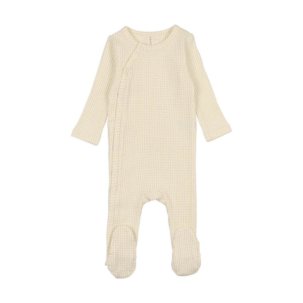 Lil Legs Dotted Side Snap Footie and Beanie - Ivory/Mulberry