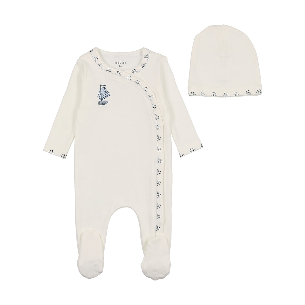 Bee & Dee Dutch Baby Footie & Beanie - Chalk White Boys