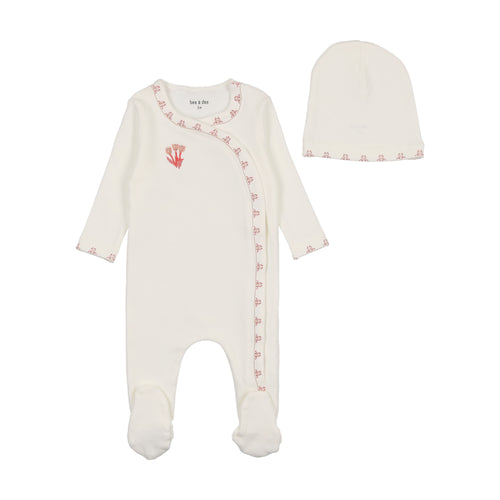 Bee & Dee Dutch Baby Footie & Beanie  - Chalk White Girls