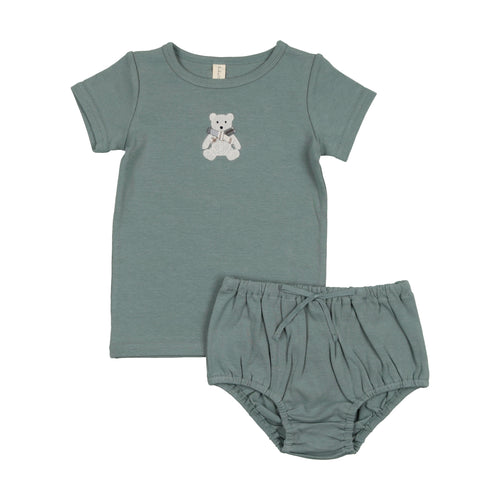 Lil Legs Embroidered Bloomer Set - Blue Bear