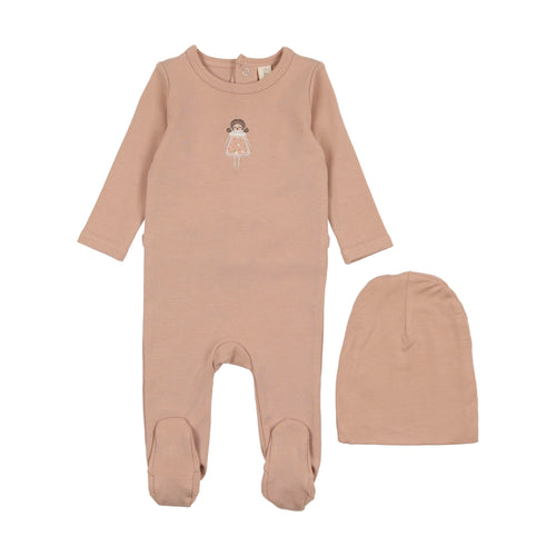 Lil Legs Embroidered Footie and Beanie - Pink Doll