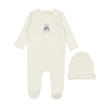 Load image into Gallery viewer, Lil Legs Embroidered Footie and Beanie - White Bear