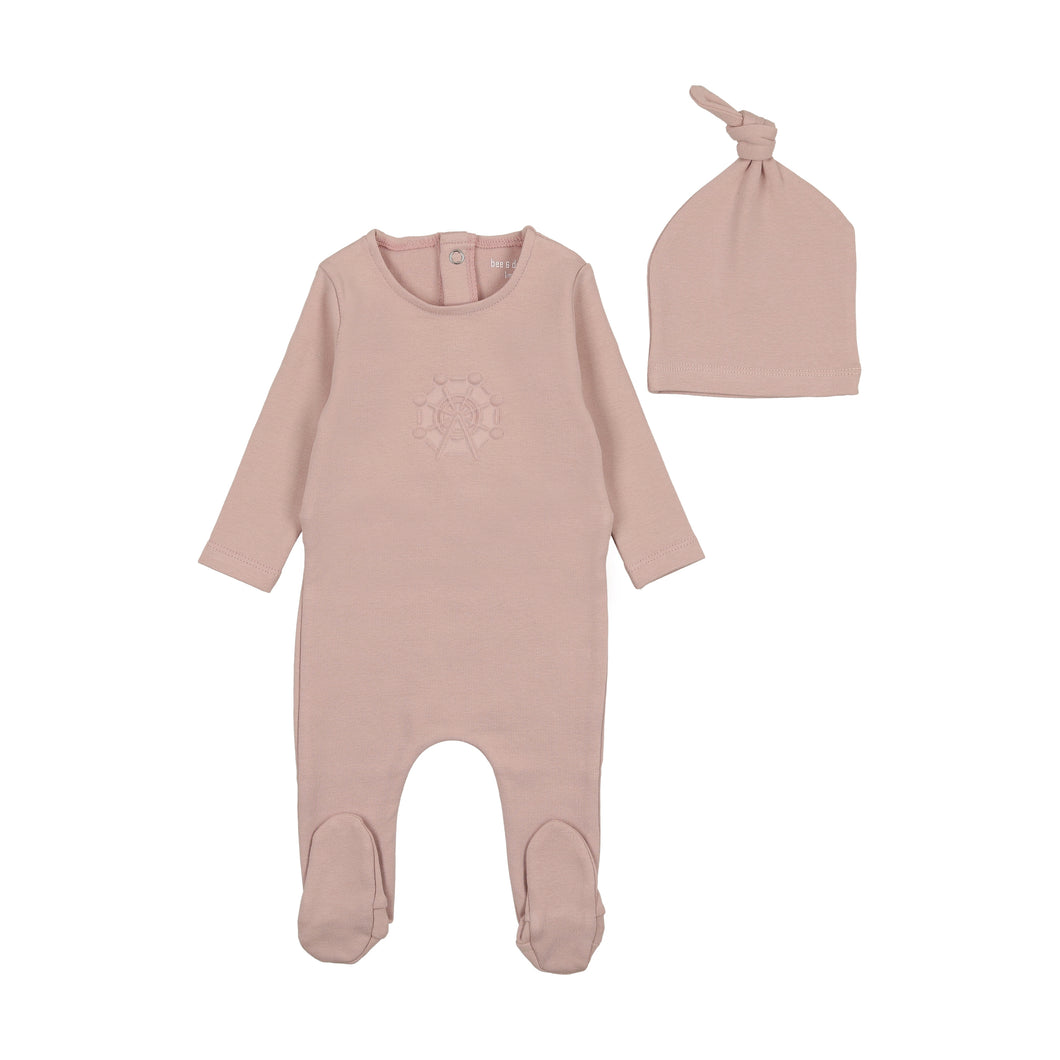 Bee and Dee Embossed Footie & Beanie - Pink Smoke