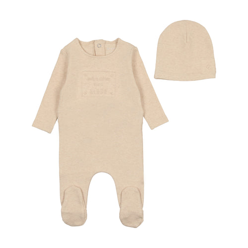 Bee and Dee Embossed Plaque Footie & Beanie - Butterscotch