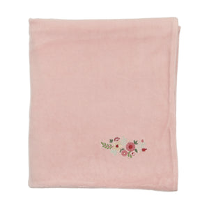 Bee and Dee Embroidered Flowers Velour Footie, Bonnet & blanket - Creme Pink