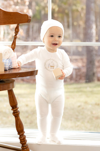 Bee & Dee Gingham Cradle Footie & Beanie - Arctic White Boys