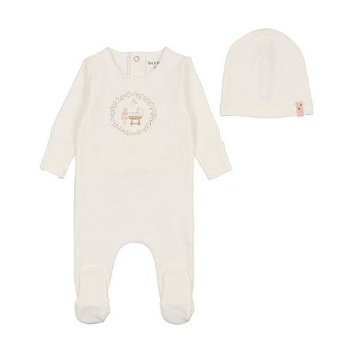 Bee & Dee Gingham Cradle Footie & Beanie - Arctic White Girls