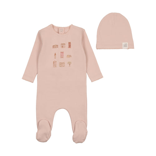 Bee & Dee Home Sweet Footie & Beanie - Dusty Pink
