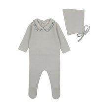 Load image into Gallery viewer, Bee &amp; Dee Knit Ditsy Footie &amp; Bonnet - London Fog
