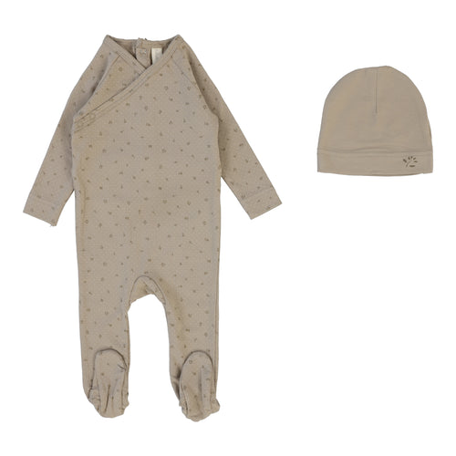 Lil Legs Printed Wrapover Footie & Beanie - Taupe