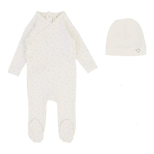 Lil Legs Printed Wrapover Footie & Beanie - Cream