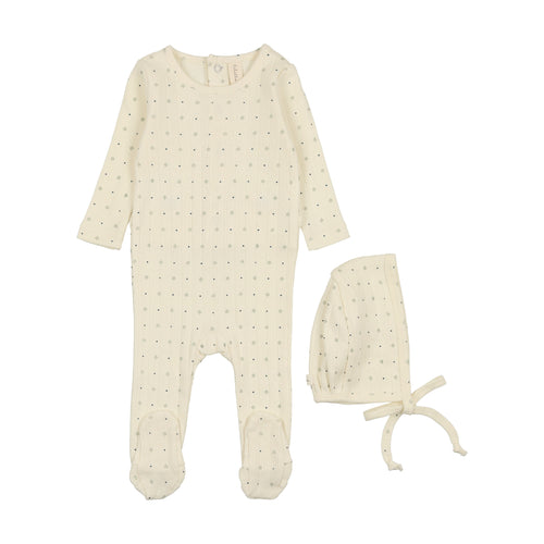 Lil Legs Linear Printed Footie & Bonnet - Cream/Navy