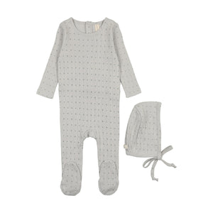 Lil Legs Linear Printed Footie & Bonnet - Light Blue