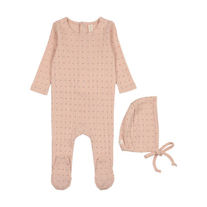 Lil Legs Linear Printed Footie & Bonnet - Shell Pink