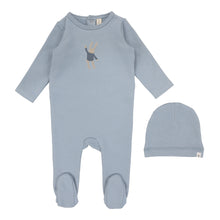 Load image into Gallery viewer, Lil Legs Handdrawn Footie, Beanie &amp; Blanket - Blue