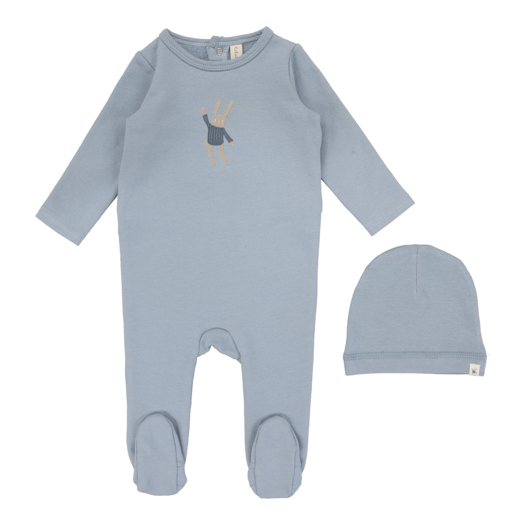 Lil Legs Handdrawn Footie, Beanie & Blanket - Blue