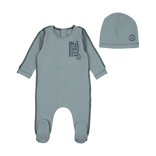 Bee and Dee Little Imprint Footie & Beanie - Antique Blue