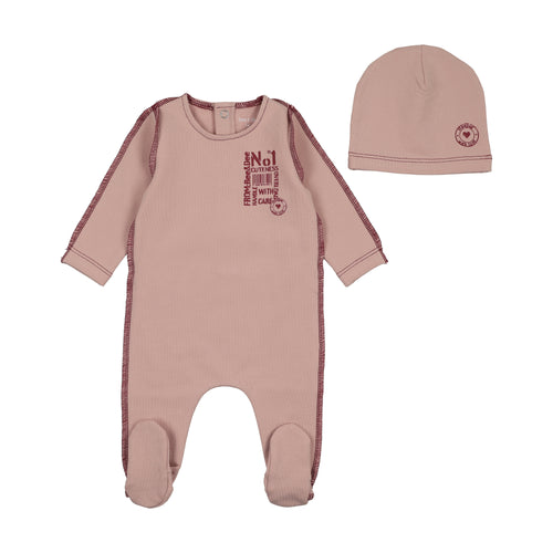 Bee and Dee Little Imprint Footie & Beanie - Tea Rose