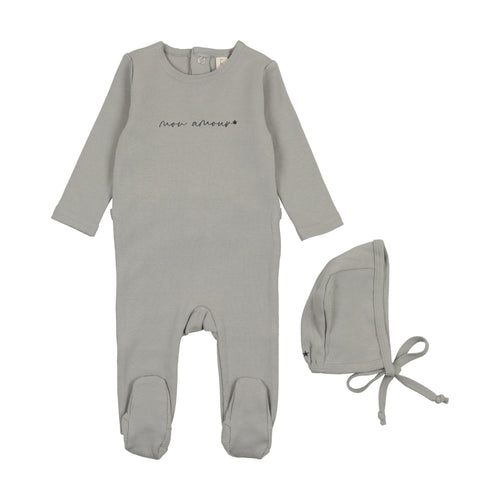 Lil Legs Mon Amour Footie, Bonnet & Blanket - Blue