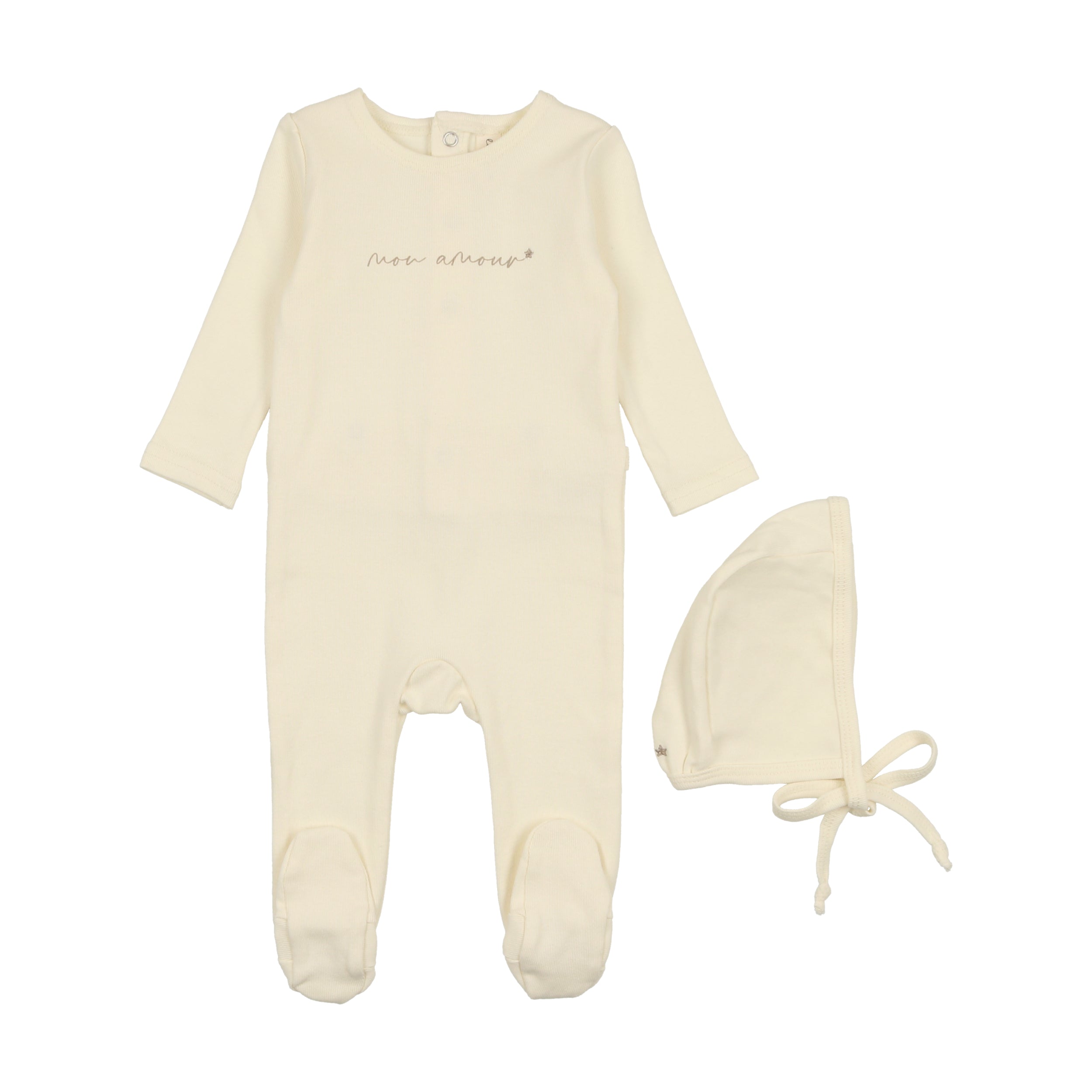 Lil Legs Mon Amour Footie & Bonnet - Ivory/Taupe Lil Legs Mon Amour Footie & Bonnet - Ivory/Taupe