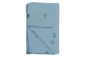 Bee and Dee Macaron Center Print Footie, Beanie and Blanket - Blue Fog