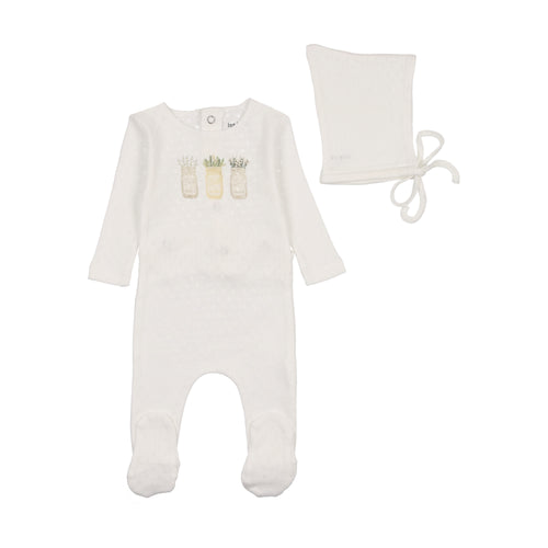 Bee & Dee Mason Jars Footie & Bonnet - Arctic White Boys