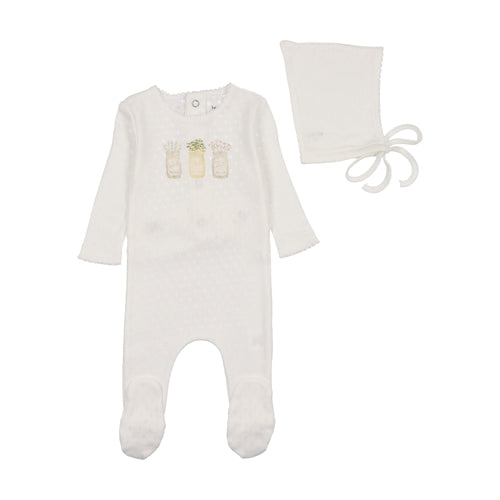 Bee & Dee Mason Jars Footie & Bonnet - Arctic White Girls