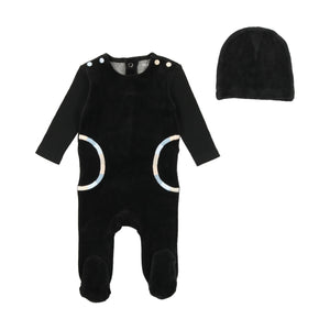 Bee and Dee Multicolor Embroidery Footie With Beanie - Black