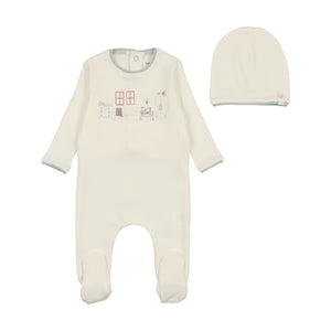 Bee and Dee Little Nursery Footie, Beanie & Blanket - Ivory Boys