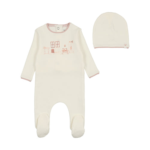 Bee and Dee My Little Nursery Footie & Beanie - Ivory Girls