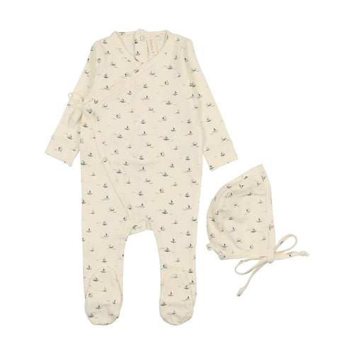 Lil Legs Nautical Footie and Bonnet - Cream