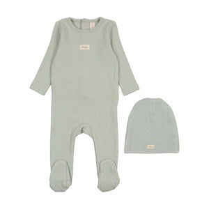 Lil Legs Pointelle Bebe Footie & Beanie - Seafoam