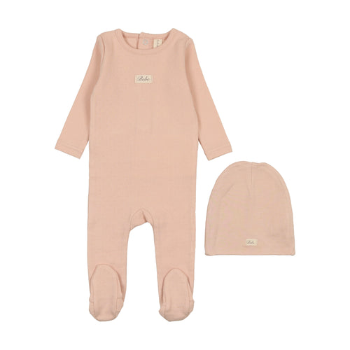 Lil Legs Pointelle Bebe Footie & Beanie - Shell Pink