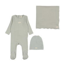 Load image into Gallery viewer, Lil Legs Pointelle Bebe Footie, Beanie &amp; Blanket - Seafoam