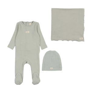 Lil Legs Pointelle Bebe Footie, Beanie & Blanket - Seafoam