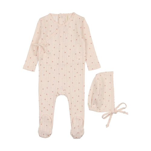 Lil Legs Printed Pointelle Wrap Footie & Bonnet - Shell Pink