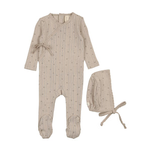 Lil Legs Printed Pointelle Wrap Footie & Bonnet - Taupe