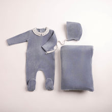 Load image into Gallery viewer, Bee and Dee Petit Fleur Velour 3 Pc Set - Blue Haze