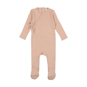 Lil Legs Pinpoint Wrapover Footie and Bonnet - Shell Pink