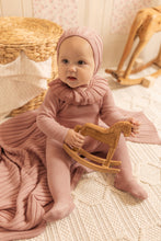 Load image into Gallery viewer, Bee and Dee Pleated Knit Velour Footie &amp; Bonnet - Tea Rose