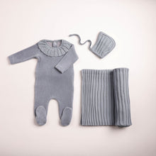 Load image into Gallery viewer, Bee and Dee Pleated Knit Velour 3 Pc Set - Ocean Blue