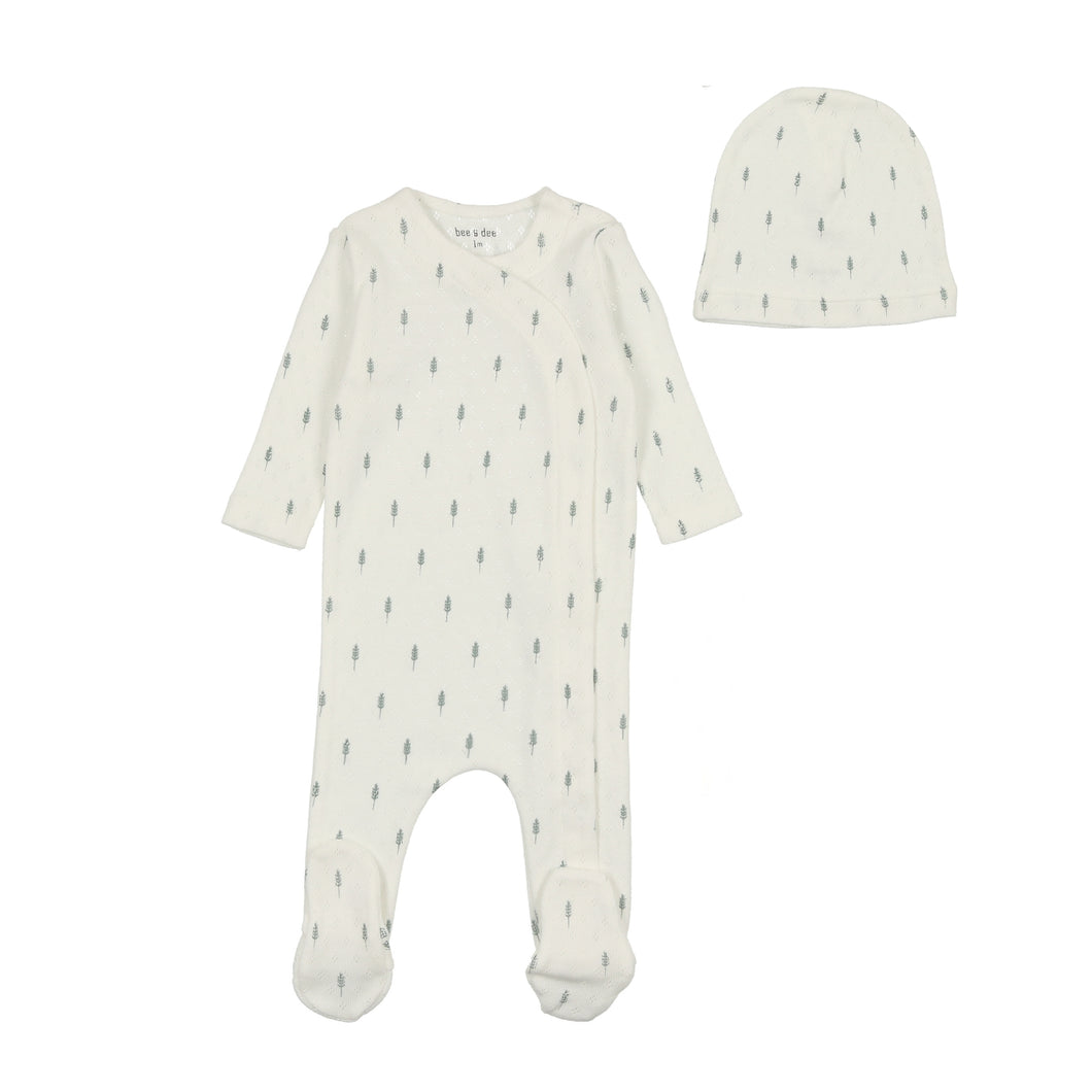 Bee and Dee Pointelle Wheat Footie & Beanie - Ivory Boys