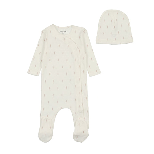 Bee and Dee Pointelle With Wheat Footie, Beanie & Blanket - Ivory Girls