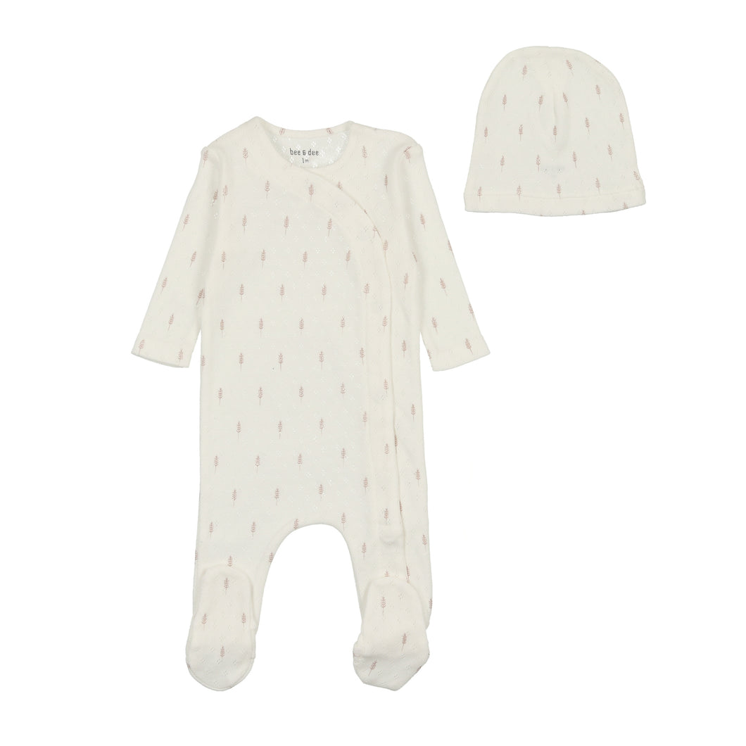 Bee and Dee Pointelle Wheat Footie & Beanie - Ivory Girls